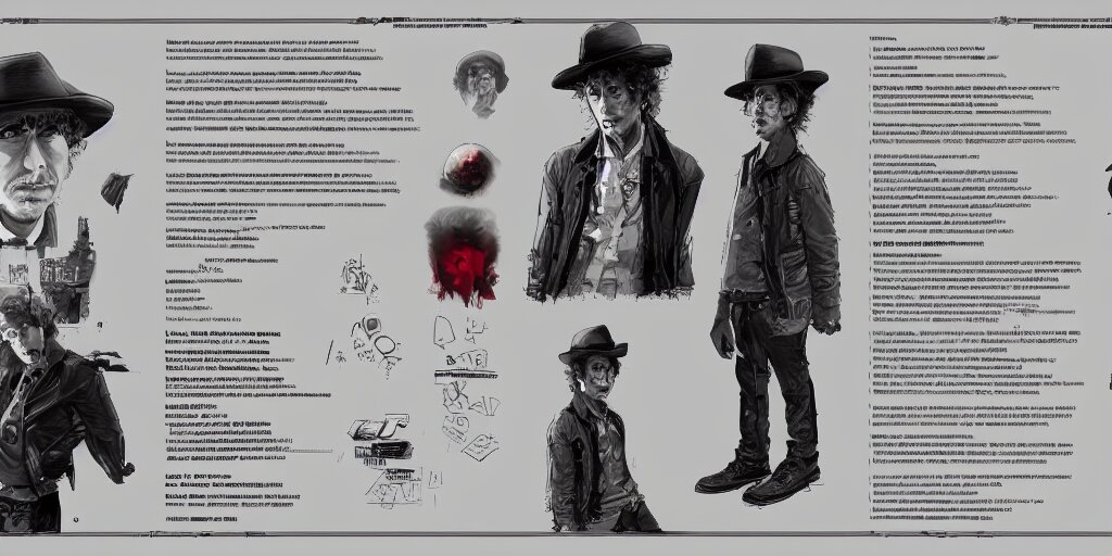 Lexica - Bob Dylan design, character sheet, Greg Rutkowski, Zabrocki ...
