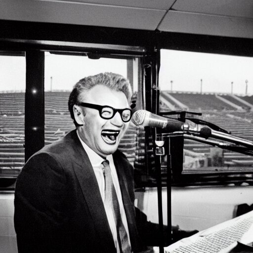 painting of harry caray singing in press box in the