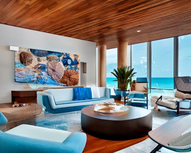 Lexica - A modern living room inspired by the ocean, a luxurious wooden ...