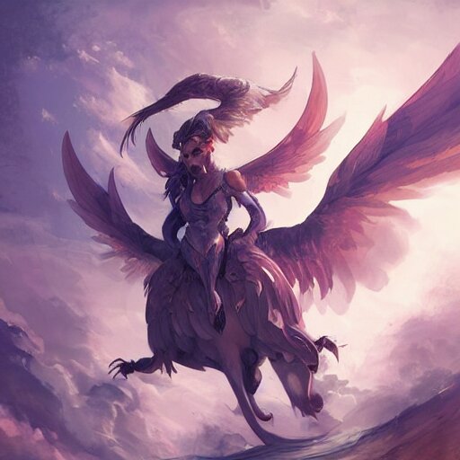 Lexica - Art station concept of a beautiful girl riding a gryphon ...