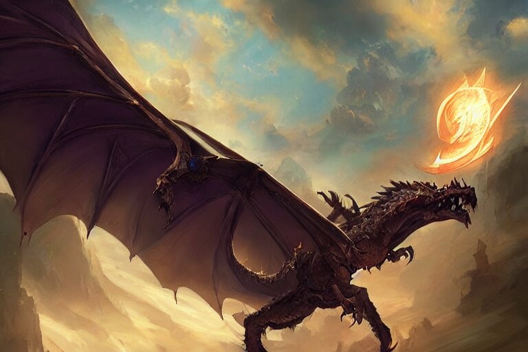 Lexica - A arcane dragon flying in the sky, hearthstone art style, epic ...