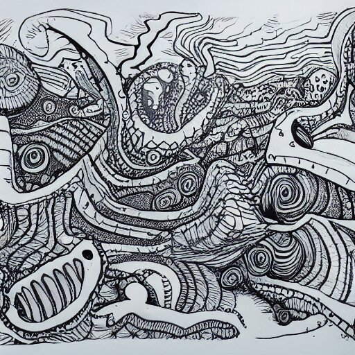 doodle pen drawing of a alien landscape with strange, Stable Diffusion