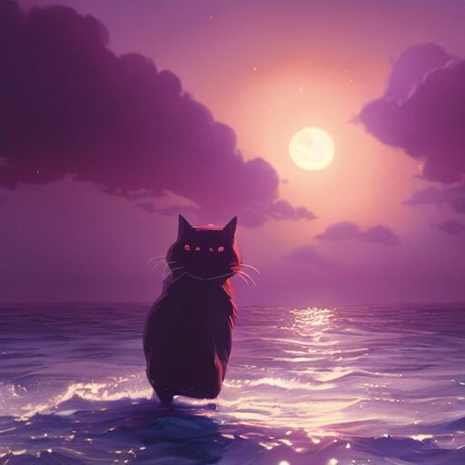 Lexica - A wholesome animation creative key shot of a black cat sailing ...