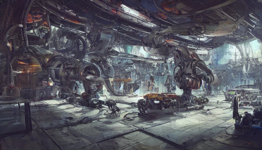 Lexica - The inside of a futuristic mechanic spaceshop coc, highly ...