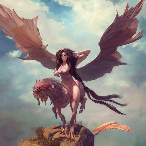 Lexica - Art station concept of a beautiful girl riding a gryphon ...