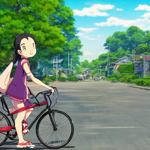 Lexica - Anime girl riding bicycle in highly detailed guwahati suburb ...