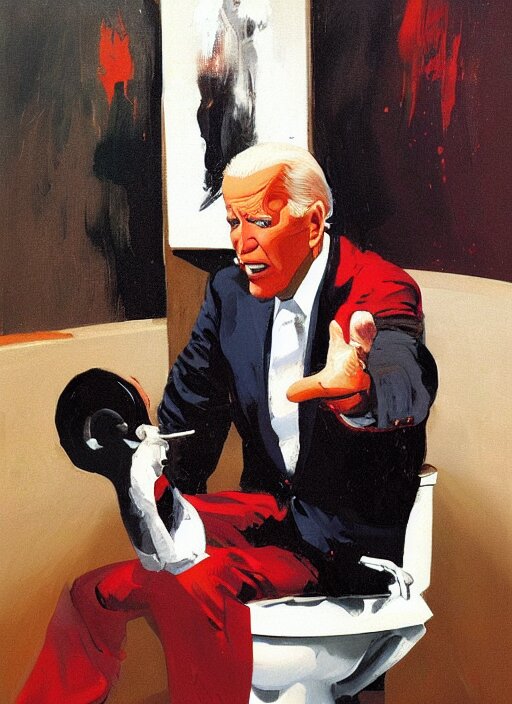 joe biden sitting on a urinal, Stable Diffusion