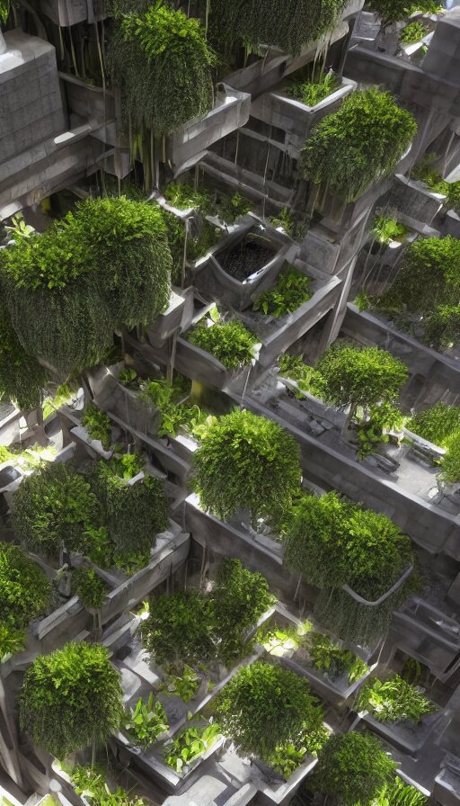 Lexica - A futuristic Hanging Gardens of Babylon, sweat drops, insane ...