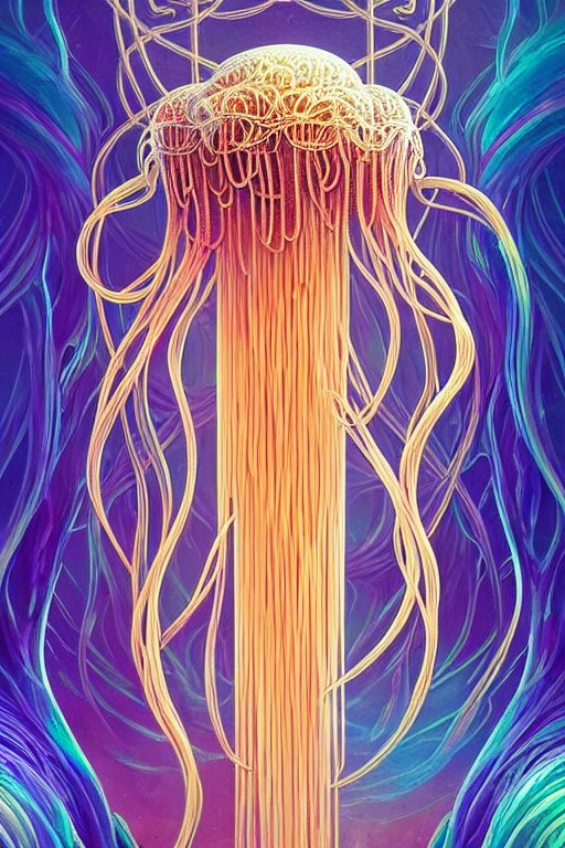 Lexica Beautiful spaghetti jellyfish warrior, ethereal art deco