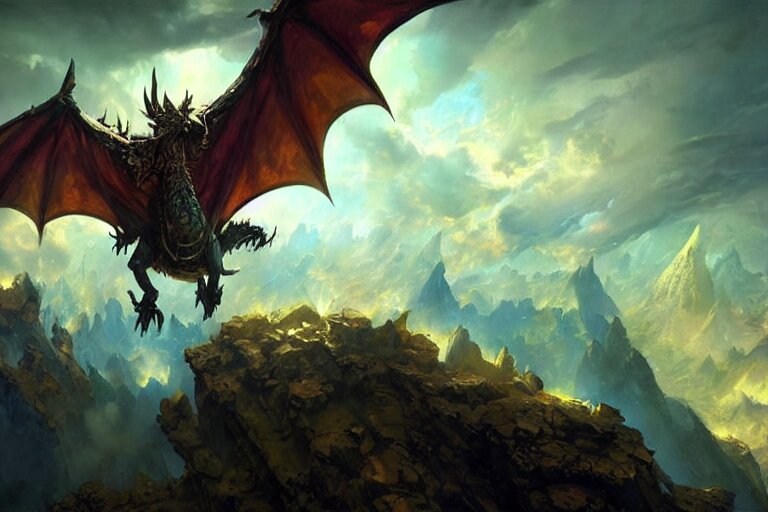Lexica - A arcane dragon flying in the sky, hearthstone art style, epic ...