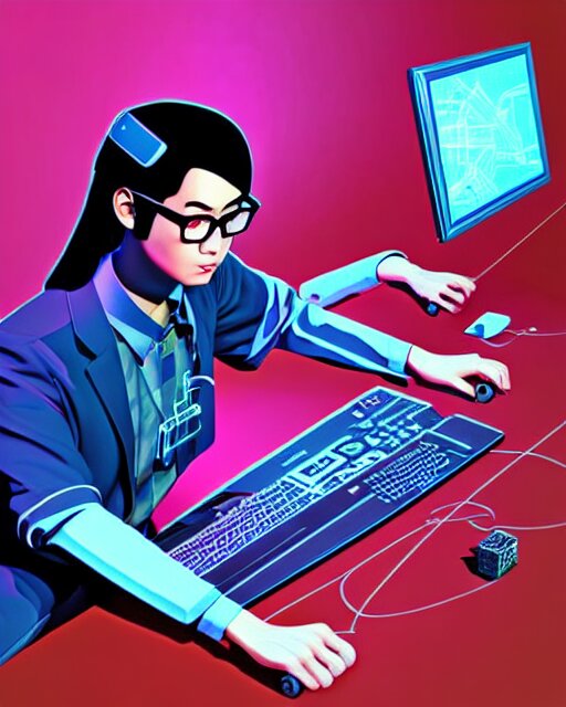 Lexica - Richly detailed color illustration of a nerd-using-a-computer ...