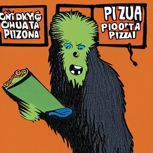 bigfoot pizza delivery guy, Stable Diffusion