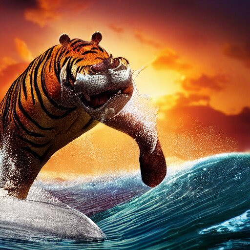 Lexica - A closeup photorealistic render of a cute smiling tiger ...