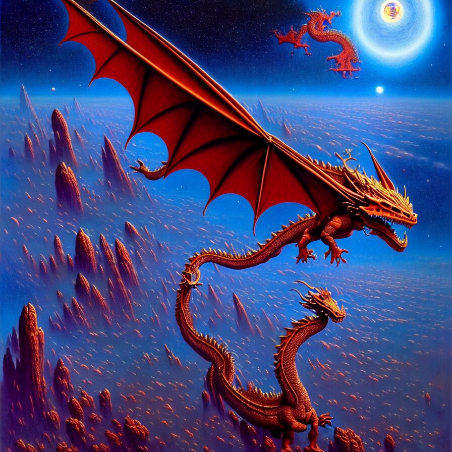 Lexica - Lonely dragon without wings, in outer space, tim hildebrandt ...