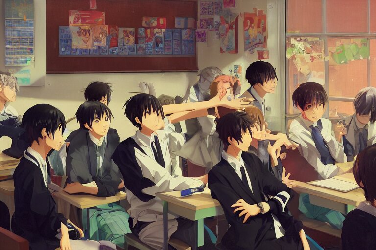 Lexica - Boy's love anime high school classroom scene spring setting ...