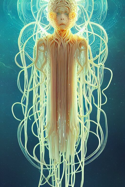 Lexica Beautiful spaghetti jellyfish warrior, ethereal art deco