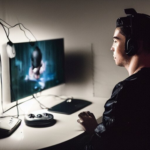 Lexica - A portrait of ronaldo playing video games on his pc at rainy ...