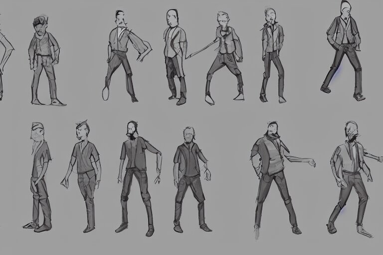 Lexica - Walking animation frames of a man, video game concept art.
