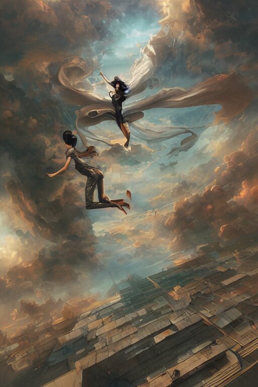 Lexica - Detective falling through the sky, city, by peter mohrbacher ...