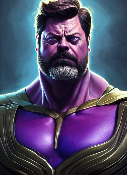 Lexica - Portrait of nick offerman as thanos, muscular! fantasy ...