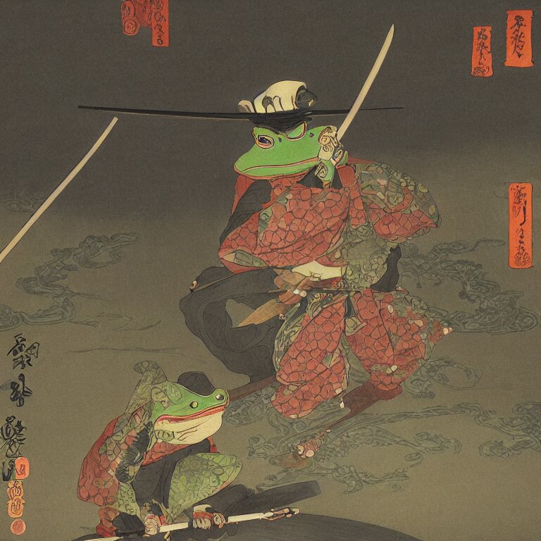 Lexica - Beautiful Intensely lit realistic scene of a Frog Samurai ...