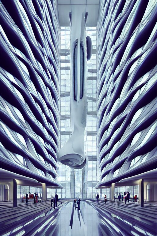 Lexica - The inside of a very tall building with a lot of windows and ...