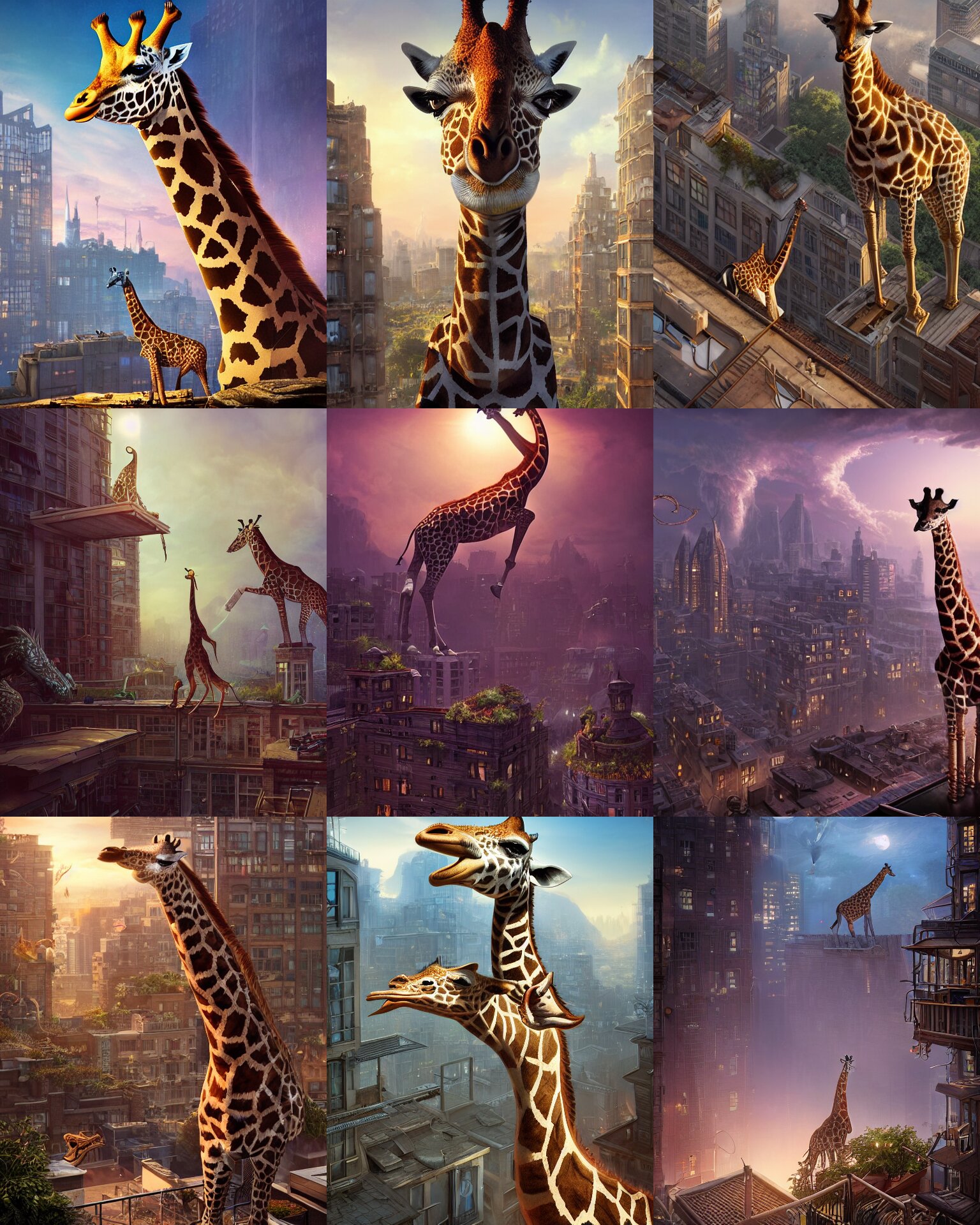 Lexica - Rooftop occupied by a giraffe, fantasy, intricate, epic ...