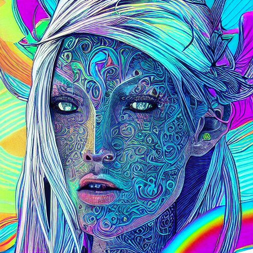 the head of a beautiful rainbow woman, an ultrafine detailed ill ...