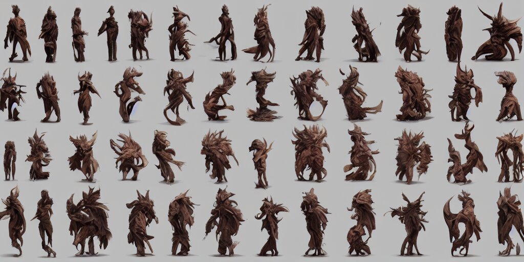 Lexica - Wooden figure design, character sheet, Moebius, Greg Rutkowski ...