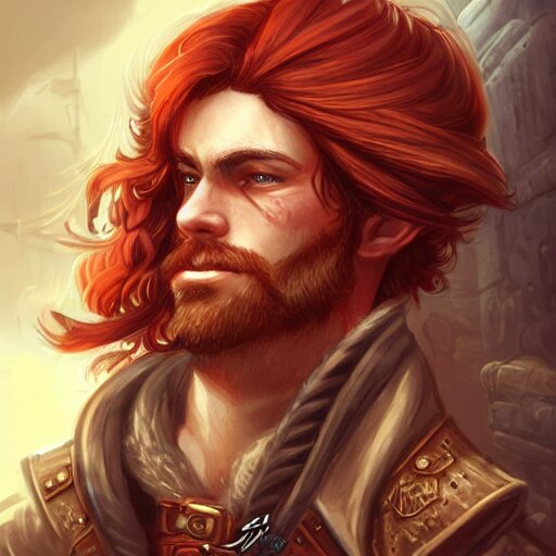 Lexica - Rugged ship captain, male, handsome, red hair, long hair ...