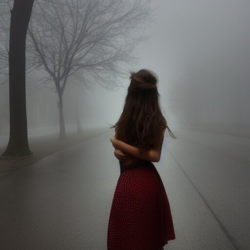 Lexica - Photo of a real-life girl in a creepy foggy town