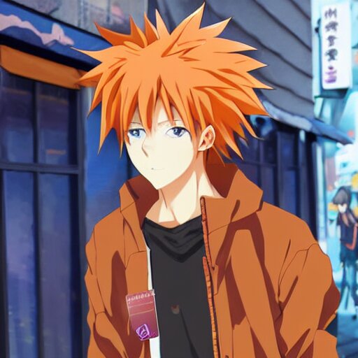 orange hair boy anime