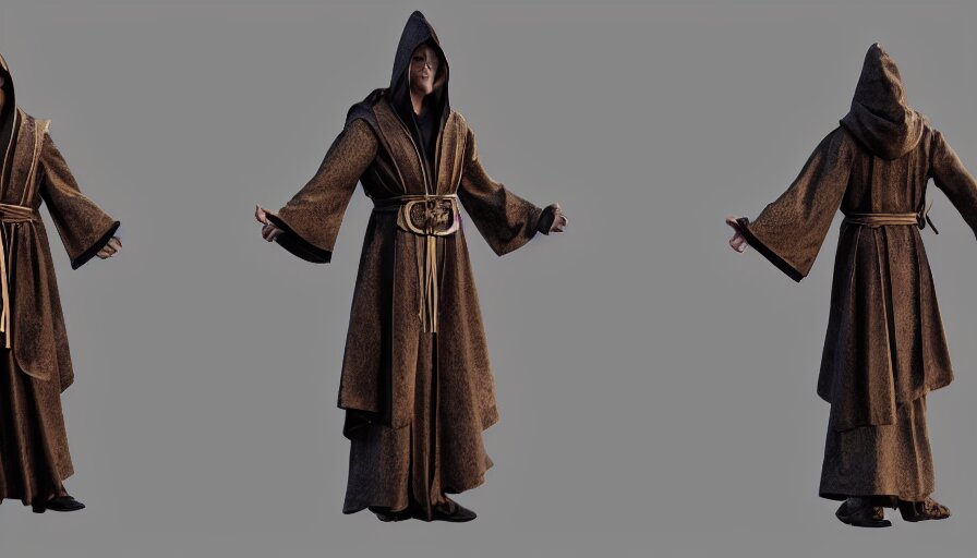 Lexica - T-pose of wizard, magic belt, elaborate robes, hood, character  design sheet, character reference sheet, TPose, t-pose, straight arms, 3d  mar
