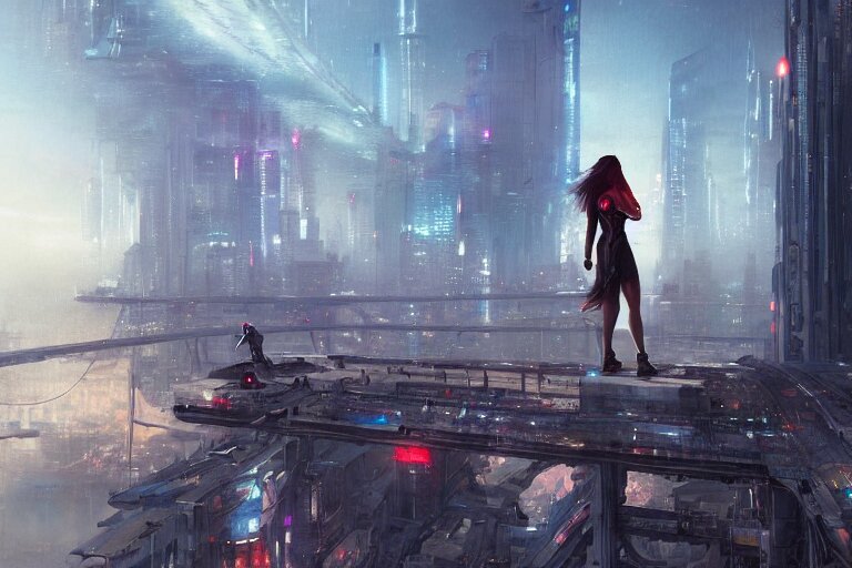 Lexica - A beautiful picture of a girl standing on top of a bridge over ...
