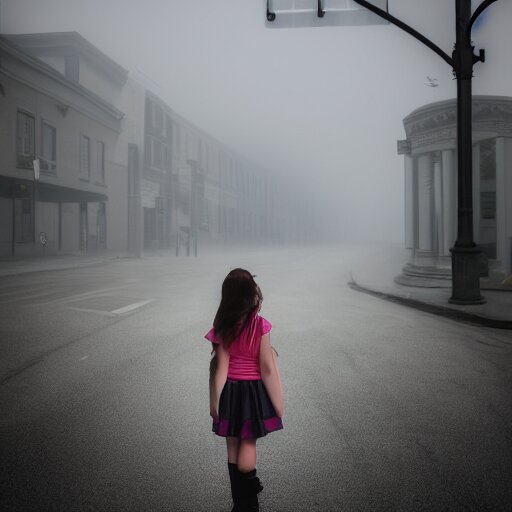 Lexica - Photo of a real-life girl in a creepy foggy town