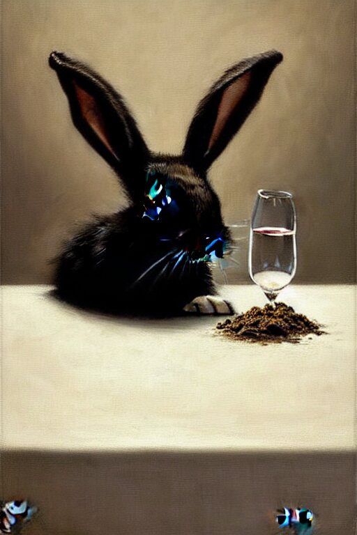 Lexica - Baroque oil painting handsome rabbit in elegant black suit ...