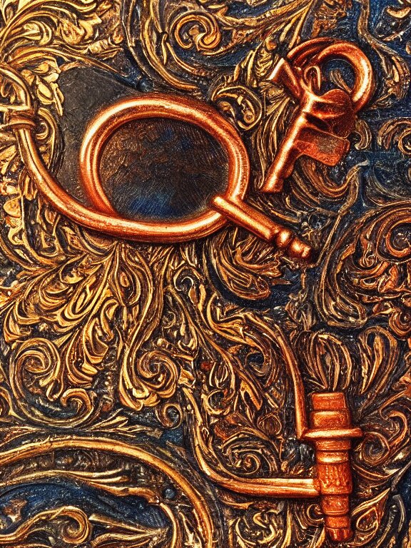 Lexica - A ultradetailed beautiful panting of an old copper key, with ...