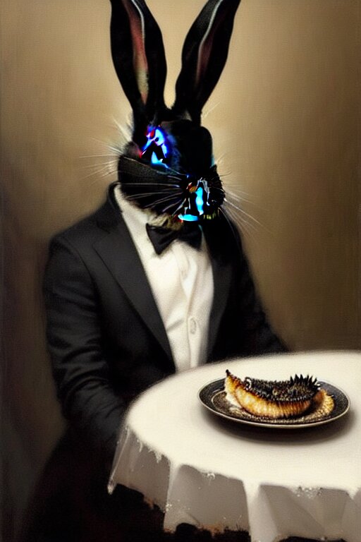 Lexica - Baroque oil painting handsome rabbit in elegant black suit ...