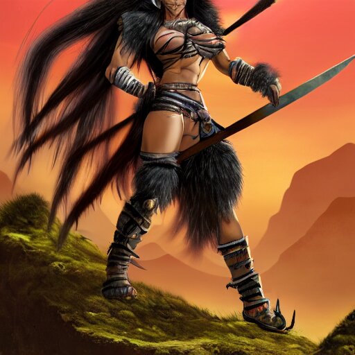 a female tribal warrior in the jungle, african. By, Stable Diffusion