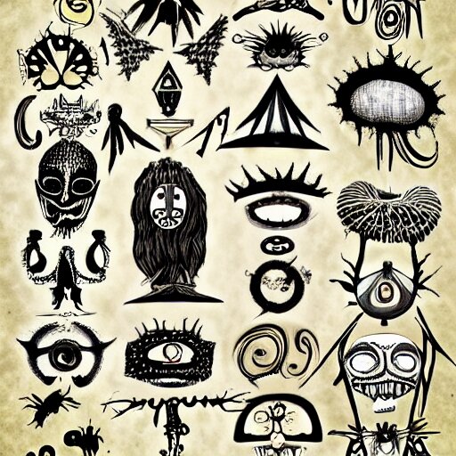 detailed digital art of precolombine symbols by tim burton inspi ...