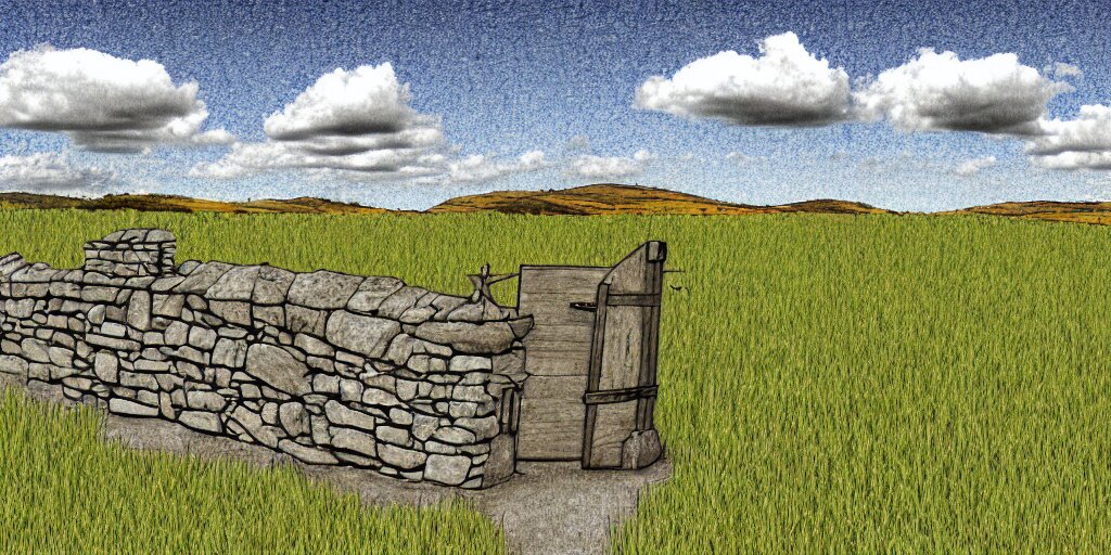 Lexica - Drawing of a large scale field landscape. single gritty stone ...