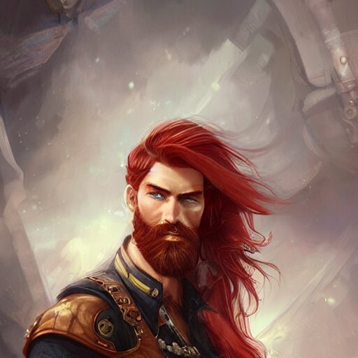 Lexica - Rugged ship captain, male, handsome, red hair, long hair ...