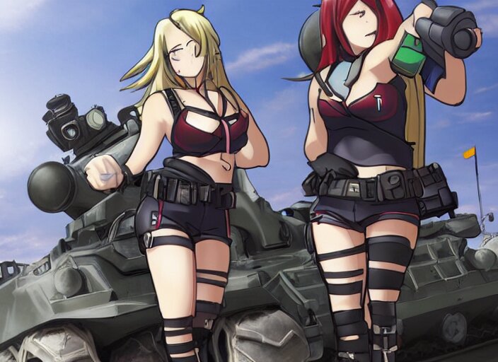 Lexica - Female tank crew posing triumphantly next to their tank, anime ...