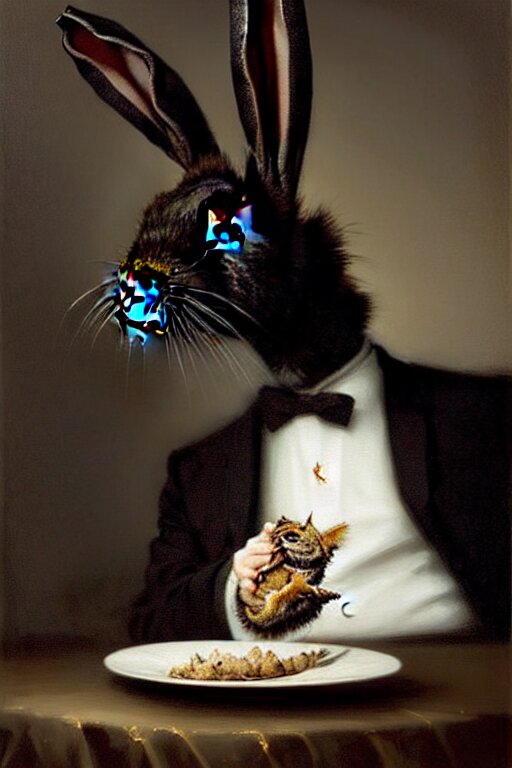 Lexica - Baroque oil painting handsome rabbit in elegant black suit ...