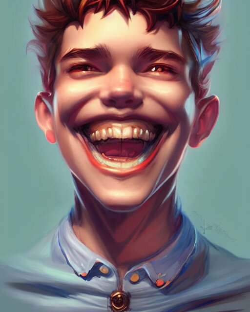 digital art, fantasy portrait of a smiling boy , by