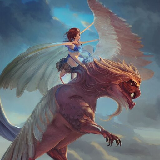 Lexica - Art station concept of a beautiful girl riding a gryphon ...