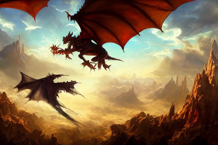 Lexica - A arcane dragon flying in the sky, hearthstone art style, epic ...