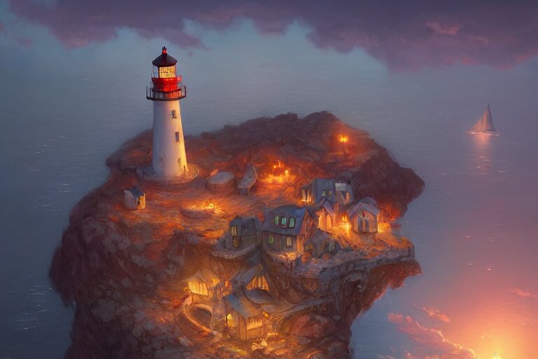 Lexica - Cozy small fantasy village on a cape with a lighthouse ...