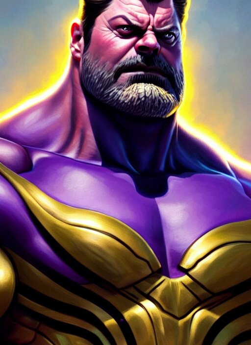 Lexica - Portrait of nick offerman as thanos, muscular! fantasy ...