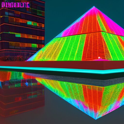 Lexica - Pyramids made of colorful neon glass at night time, by unreal ...